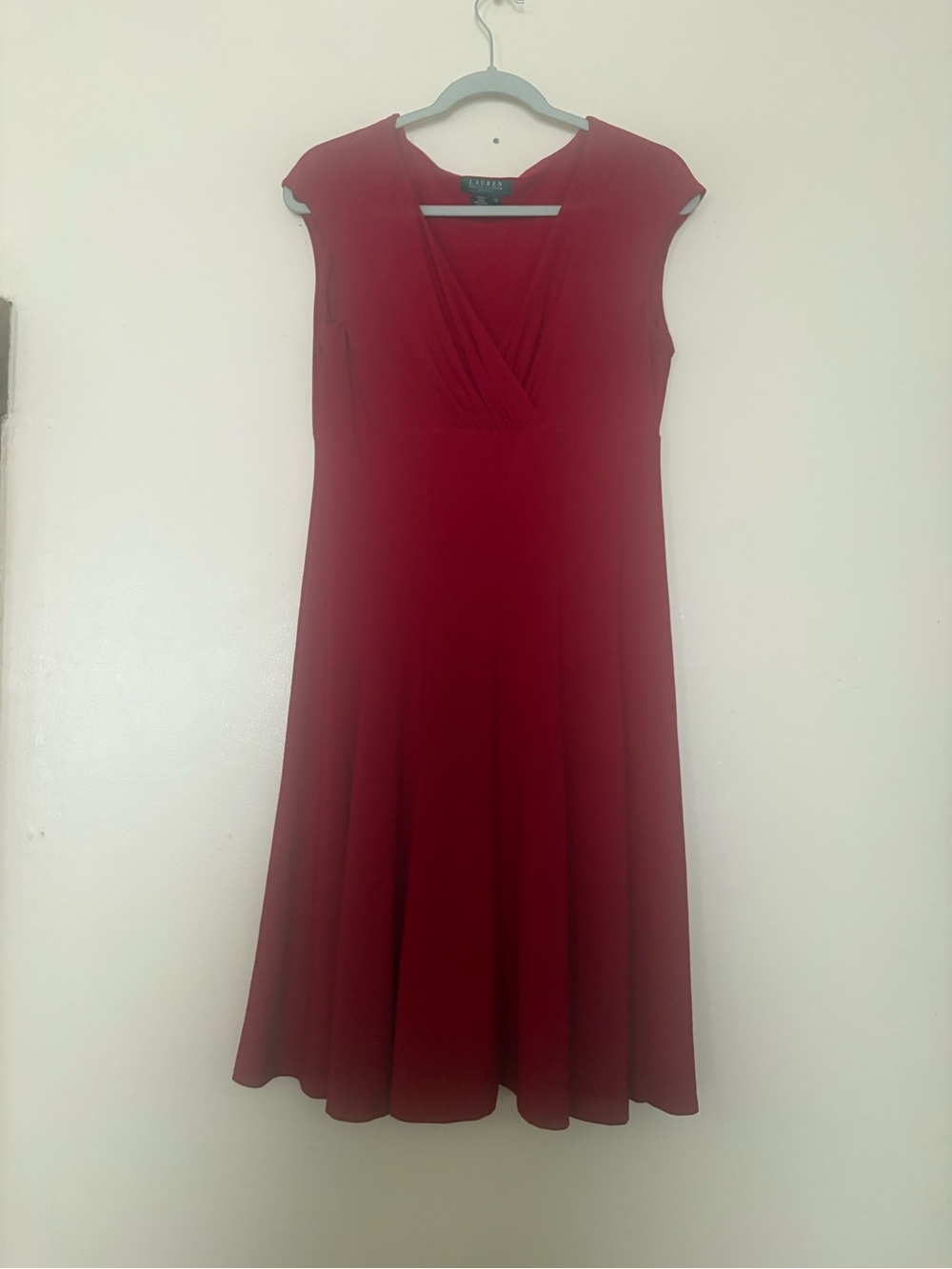 Ralph Lauren Burgundy Cap-Sleeve Midi Dress